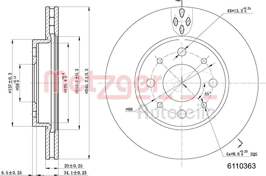 Metzger 6110363 - Тормозной диск autospares.lv