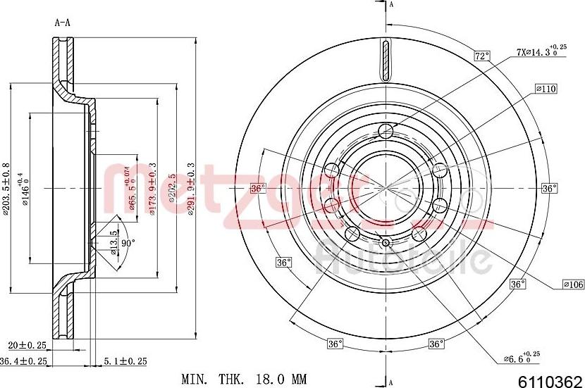 Metzger 6110362 - Тормозной диск autospares.lv