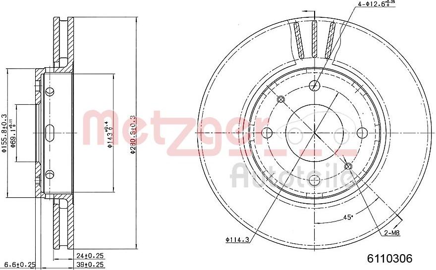 Metzger 6110306 - Тормозной диск autospares.lv