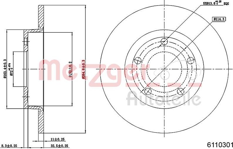 Metzger 6110301 - Тормозной диск autospares.lv