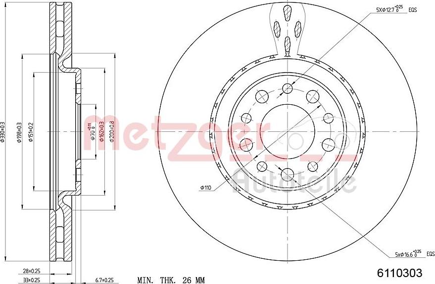 Metzger 6110303 - Тормозной диск autospares.lv