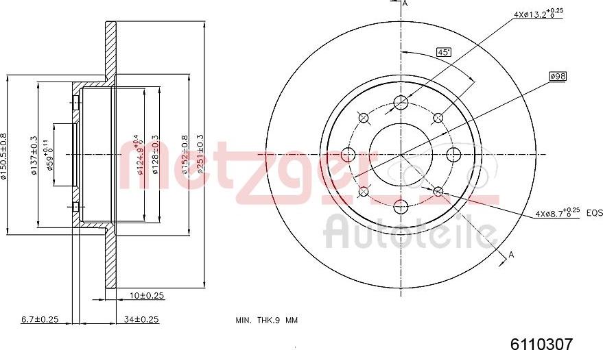 Metzger 6110307 - Тормозной диск autospares.lv