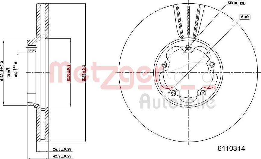 Metzger 6110314 - Тормозной диск autospares.lv