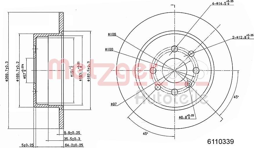 Metzger 6110339 - Тормозной диск autospares.lv