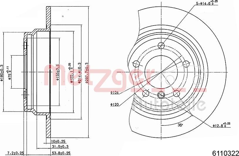 Metzger 6110322 - Тормозной диск autospares.lv