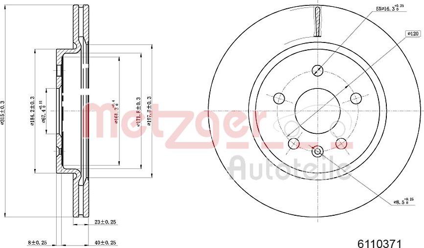 Metzger 6110371 - Тормозной диск autospares.lv