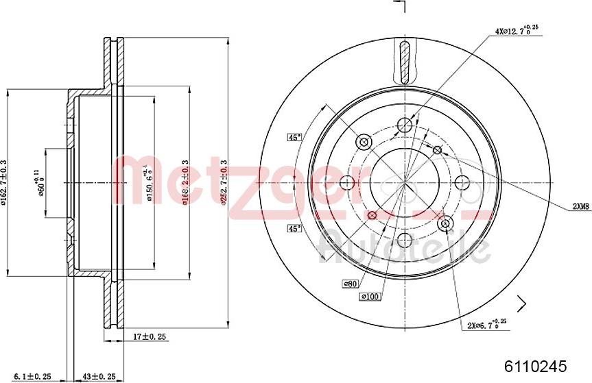 Metzger 6110245 - Тормозной диск autospares.lv