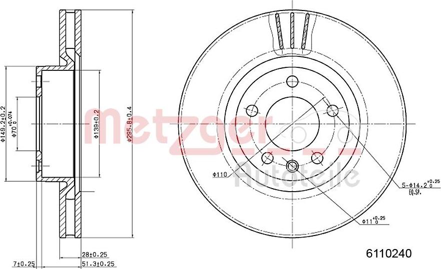 Metzger 6110240 - Тормозной диск autospares.lv