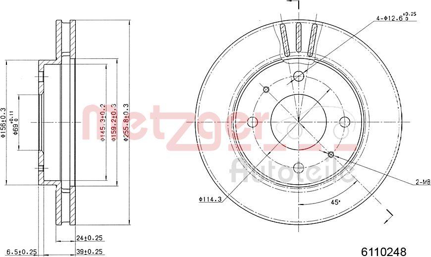 Metzger 6110248 - Тормозной диск autospares.lv