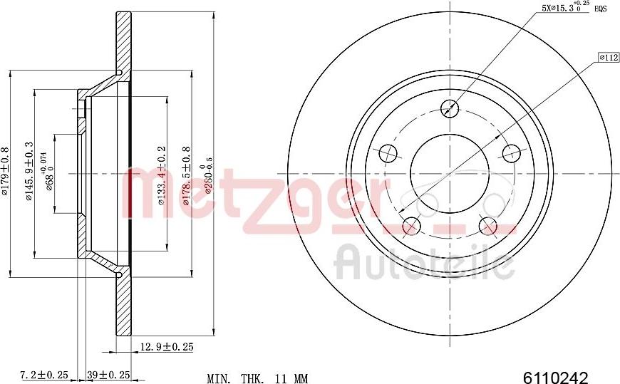 Metzger 6110242 - Тормозной диск autospares.lv