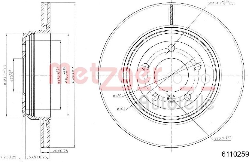 Metzger 6110259 - Тормозной диск autospares.lv