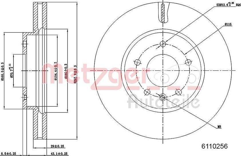 Metzger 6110256 - Тормозной диск autospares.lv