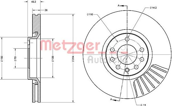 Metzger 6110251 - Тормозной диск autospares.lv