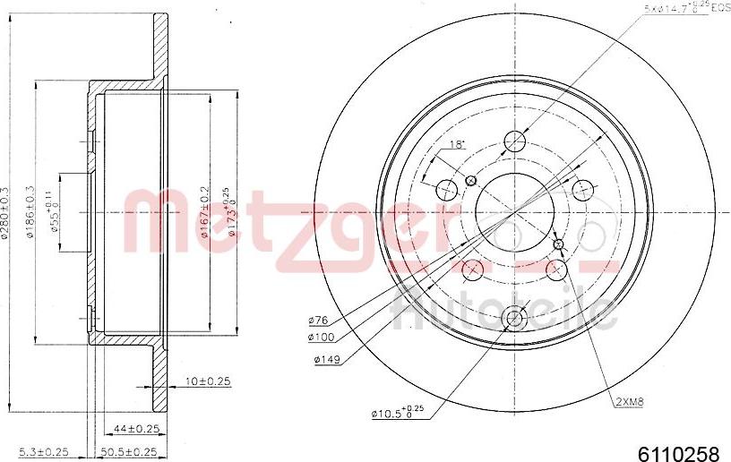 Metzger 6110258 - Тормозной диск autospares.lv