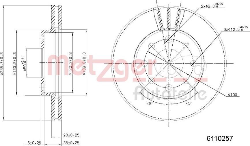 Metzger 6110257 - Тормозной диск autospares.lv