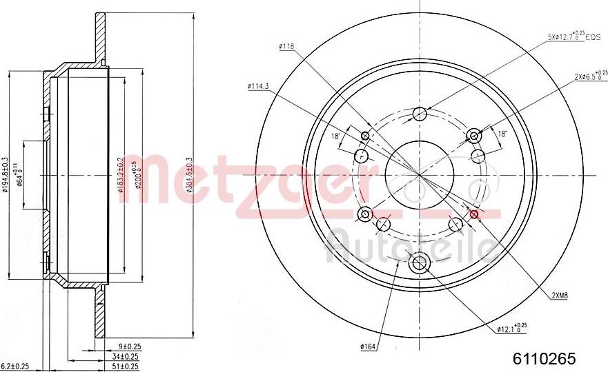 Metzger 6110265 - Тормозной диск autospares.lv