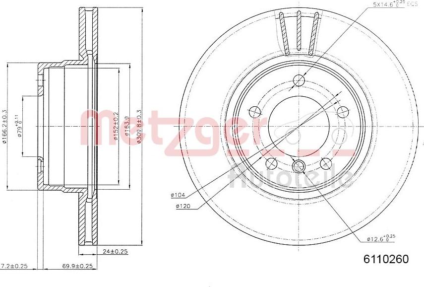 Metzger 6110260 - Тормозной диск autospares.lv