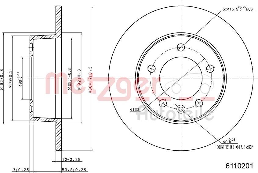 Metzger 6110201 - Тормозной диск autospares.lv