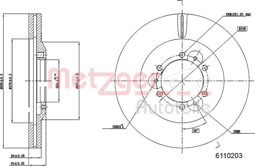 Metzger 6110203 - Тормозной диск autospares.lv