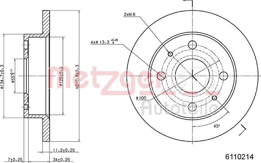 Metzger 6110214 - Тормозной диск autospares.lv