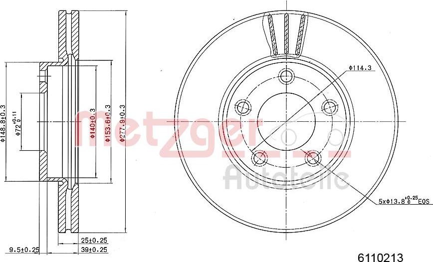 Metzger 6110213 - Тормозной диск autospares.lv