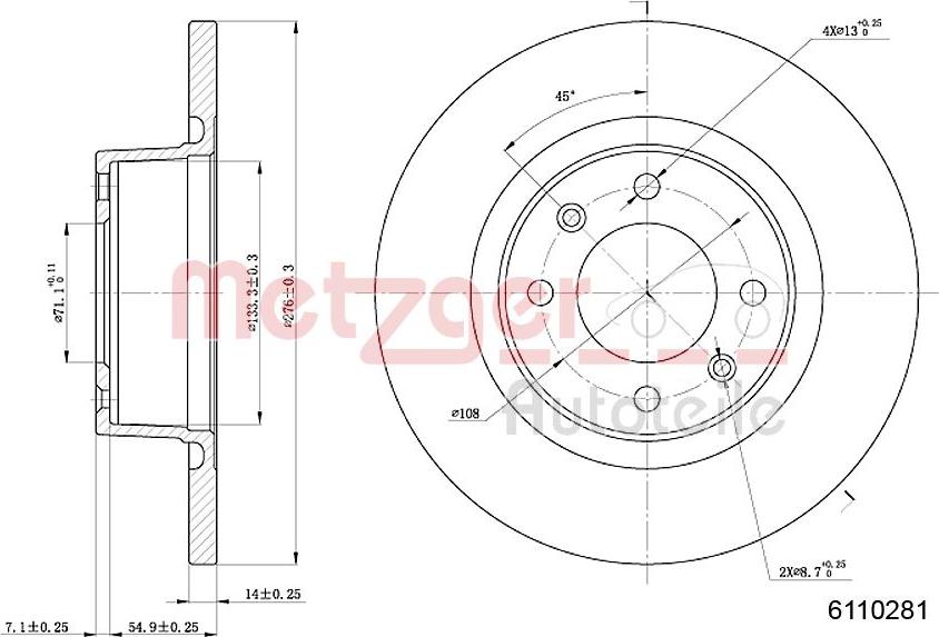 Metzger 6110281 - Тормозной диск autospares.lv