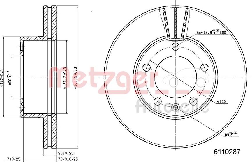 Metzger 6110287 - Тормозной диск autospares.lv