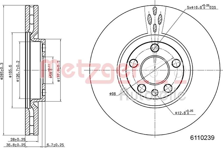 Metzger 6110239 - Тормозной диск autospares.lv