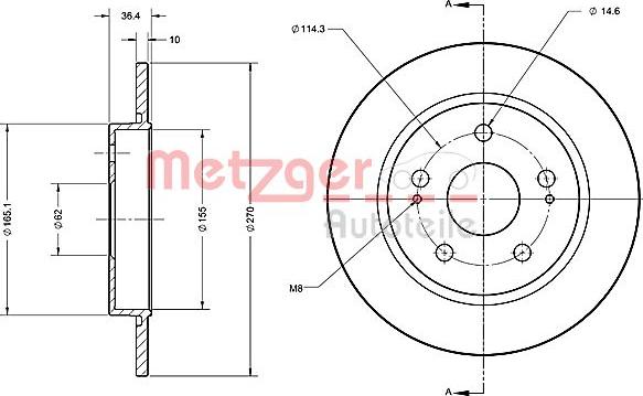 Metzger 6110234 - Тормозной диск autospares.lv