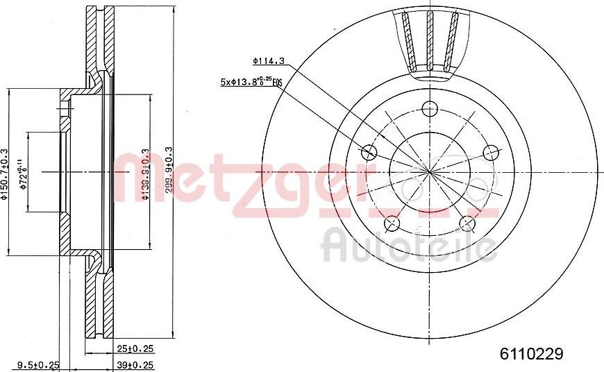 Metzger 6110229 - Тормозной диск autospares.lv