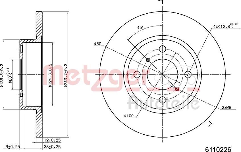 Metzger 6110226 - Тормозной диск autospares.lv