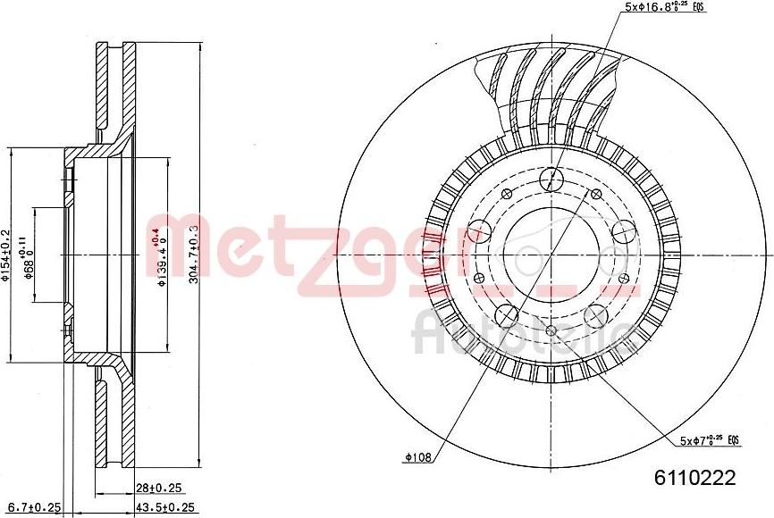 Metzger 6110222 - Тормозной диск autospares.lv