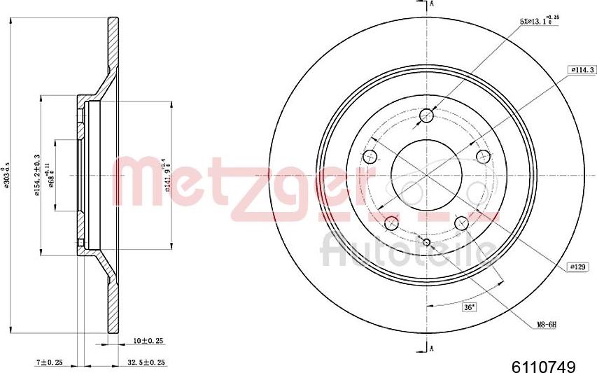 Metzger 6110749 - Тормозной диск autospares.lv