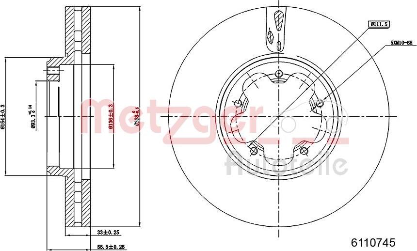 Metzger 6110745 - Тормозной диск autospares.lv