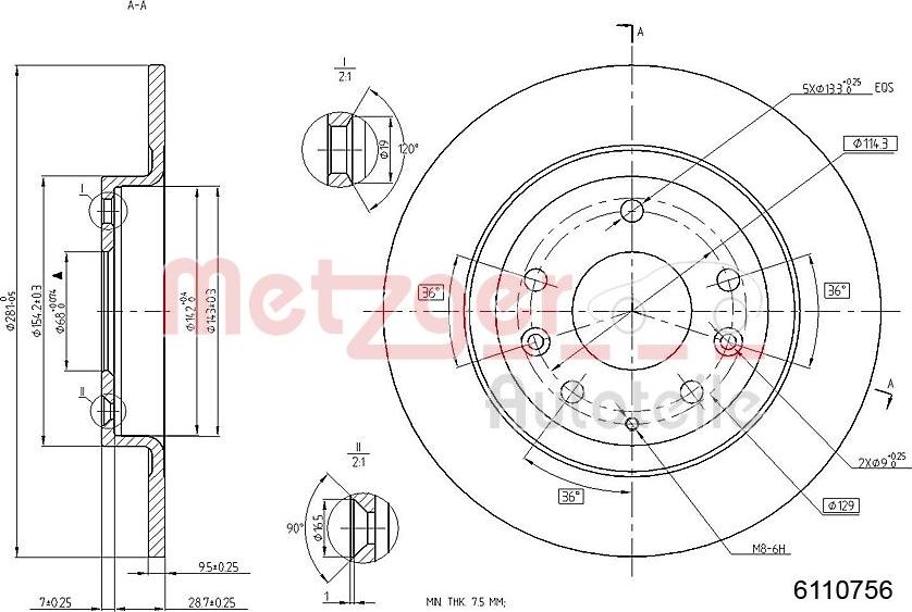 Metzger 6110756 - Тормозной диск autospares.lv