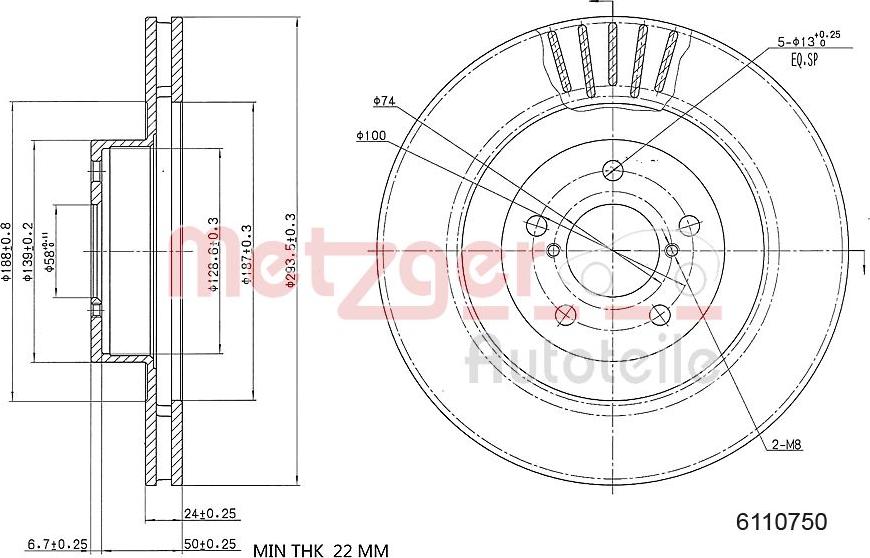 Metzger 6110750 - Тормозной диск autospares.lv