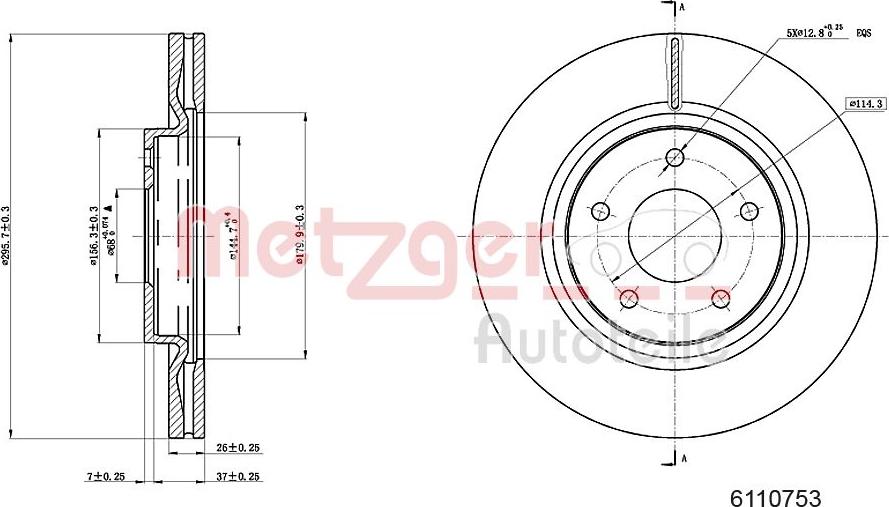 Metzger 6110753 - Тормозной диск autospares.lv