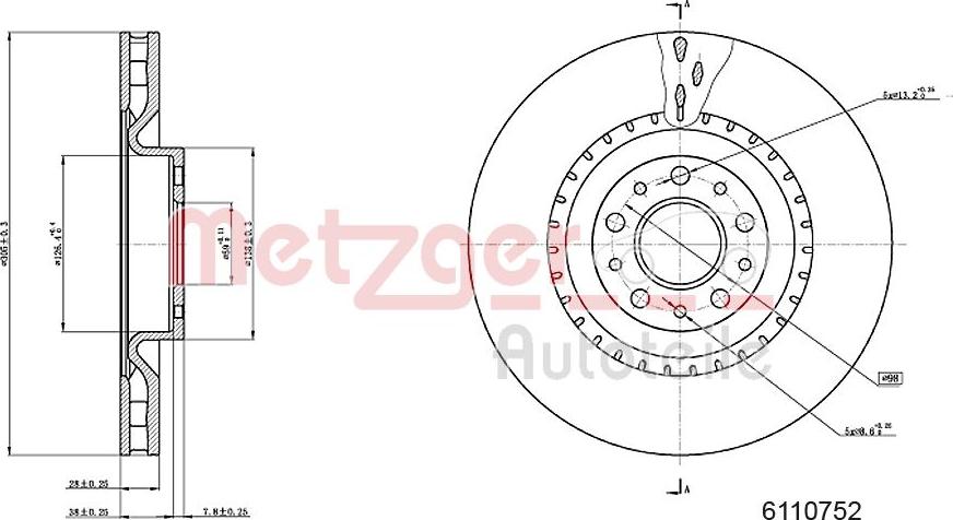 Metzger 6110752 - Тормозной диск autospares.lv