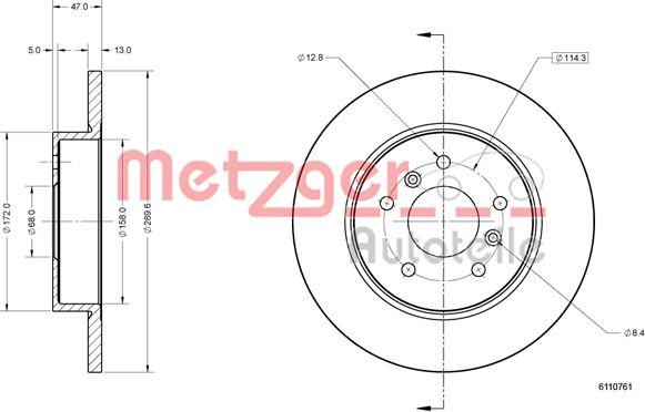 Metzger 6110761 - Тормозной диск autospares.lv