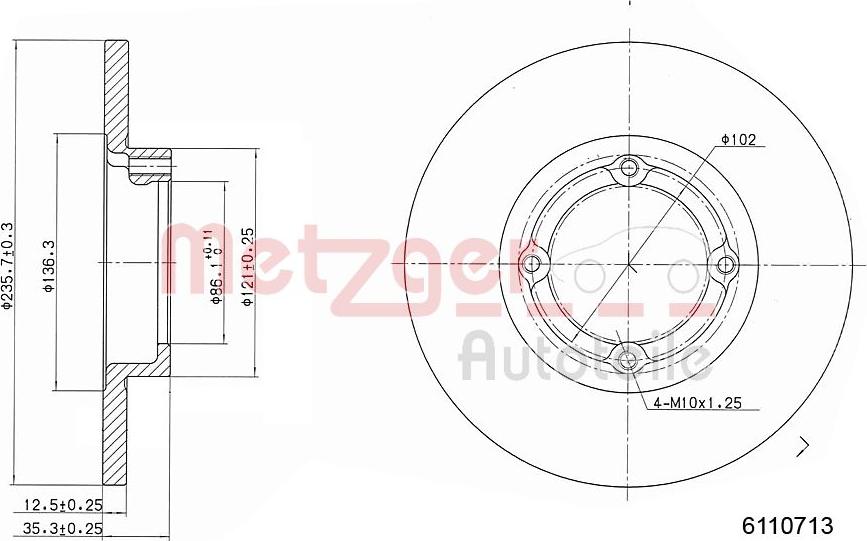 Metzger 6110713 - Тормозной диск autospares.lv