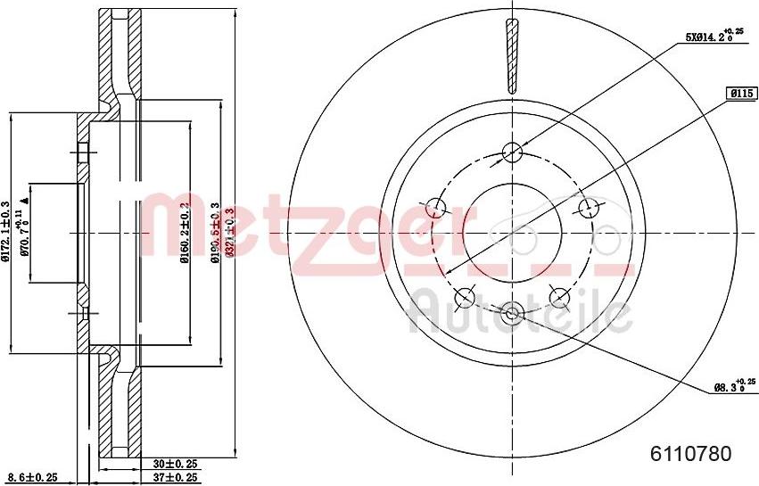 Metzger 6110780 - Тормозной диск autospares.lv