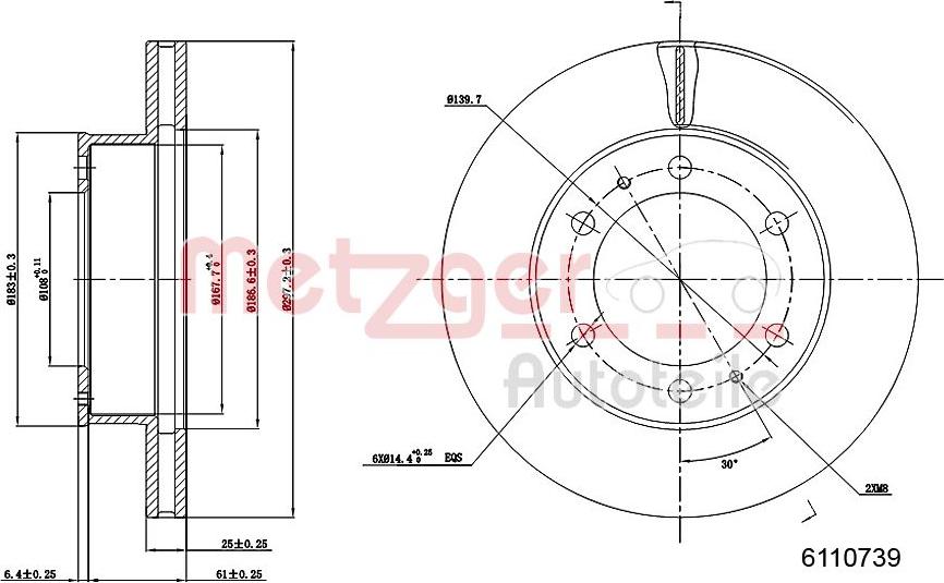 Metzger 6110739 - Тормозной диск autospares.lv