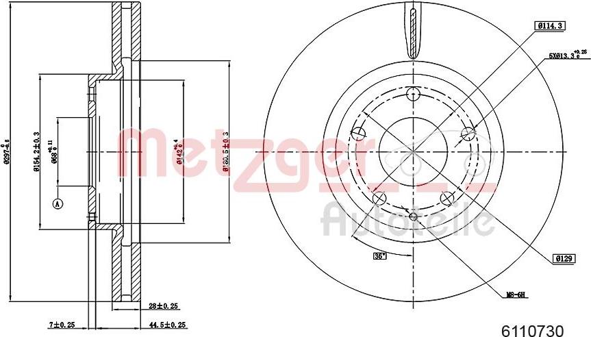 Metzger 6110730 - Тормозной диск autospares.lv