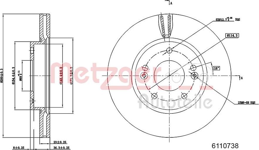 Metzger 6110738 - Тормозной диск autospares.lv