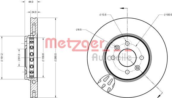 Metzger 6110729 - Тормозной диск autospares.lv