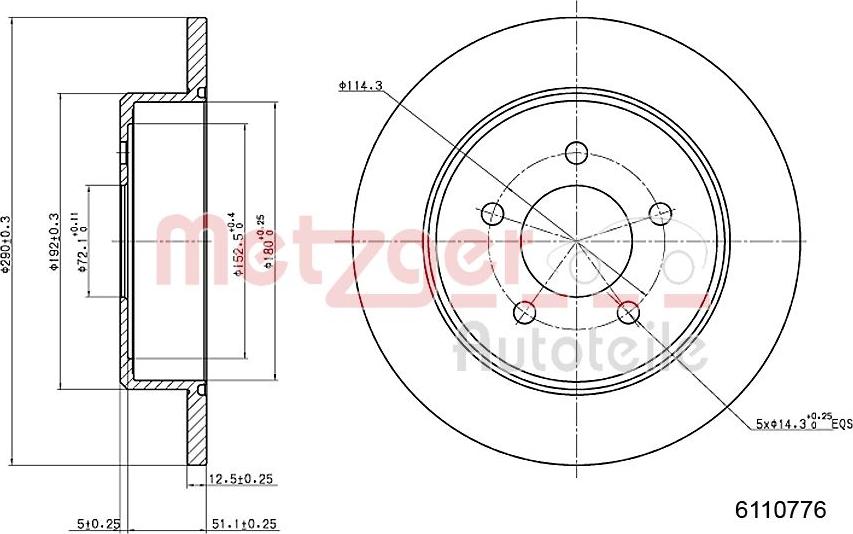 Metzger 6110776 - Тормозной диск autospares.lv