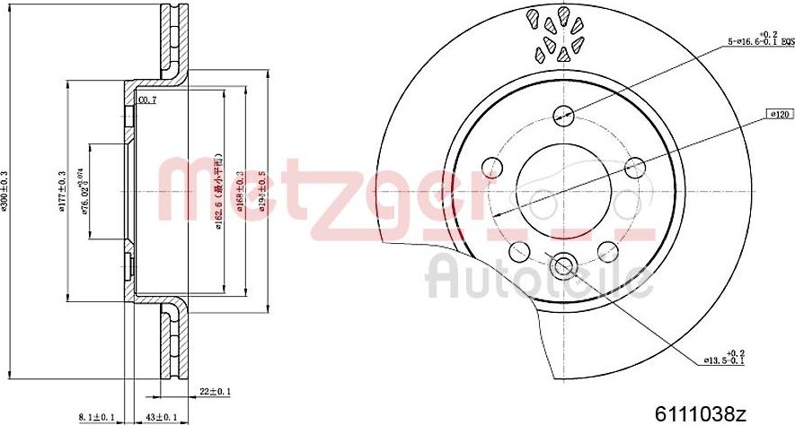 Metzger 6111038 - Тормозной диск autospares.lv