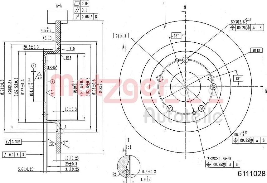 Metzger 6111028 - Тормозной диск autospares.lv