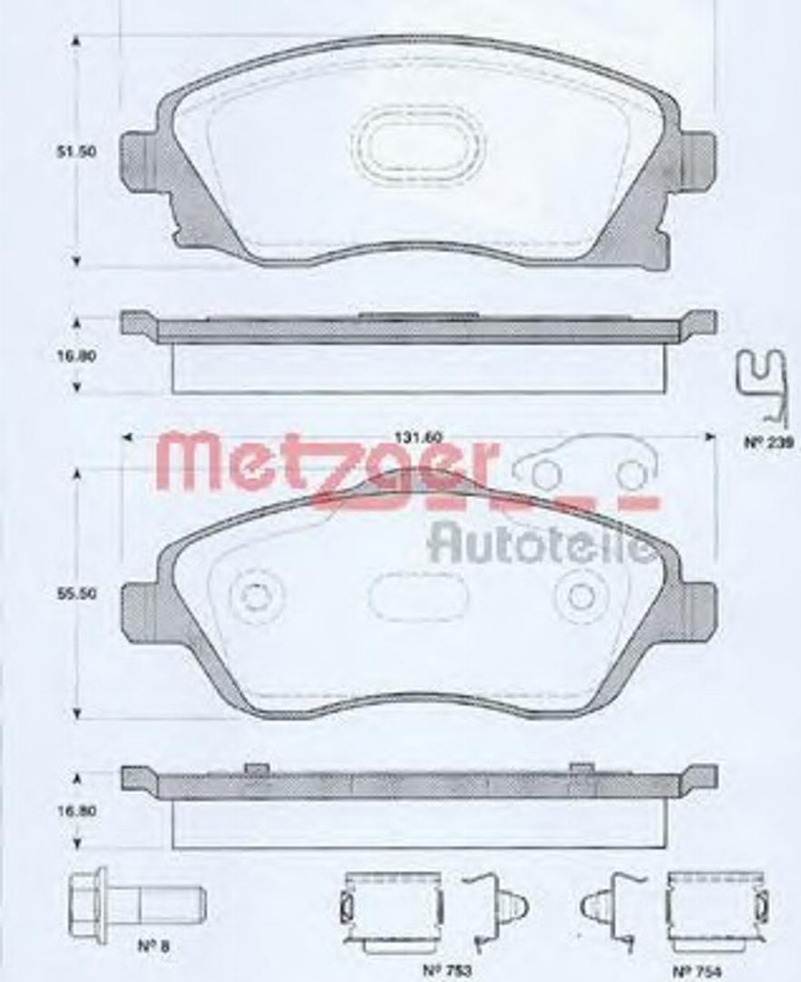 Metzger 077460 - Тормозные колодки, дисковые, комплект autospares.lv