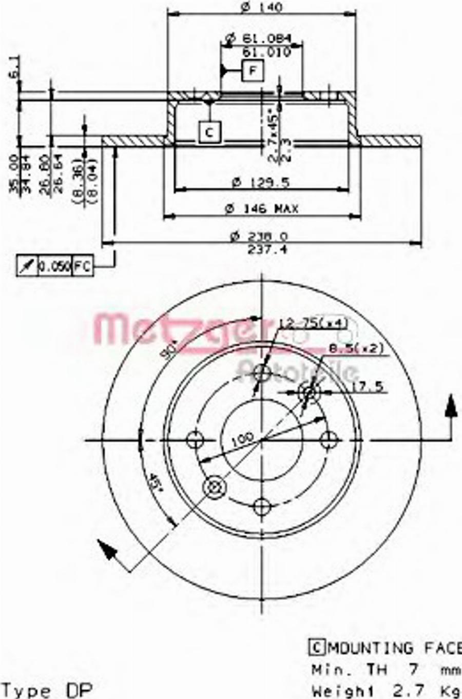 Metzger 14082 E - Тормозной диск autospares.lv